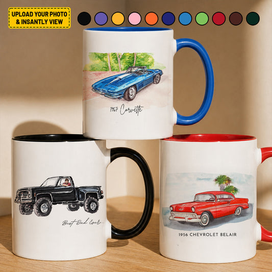Personalized Custom Photo Car Watercolor Accent Mug