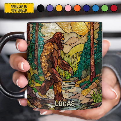 Bigfoot In Forest Stained Glass - Personalized Bigfoot Accent Mug