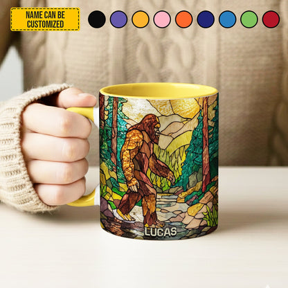 Bigfoot In Forest Stained Glass - Personalized Bigfoot Accent Mug