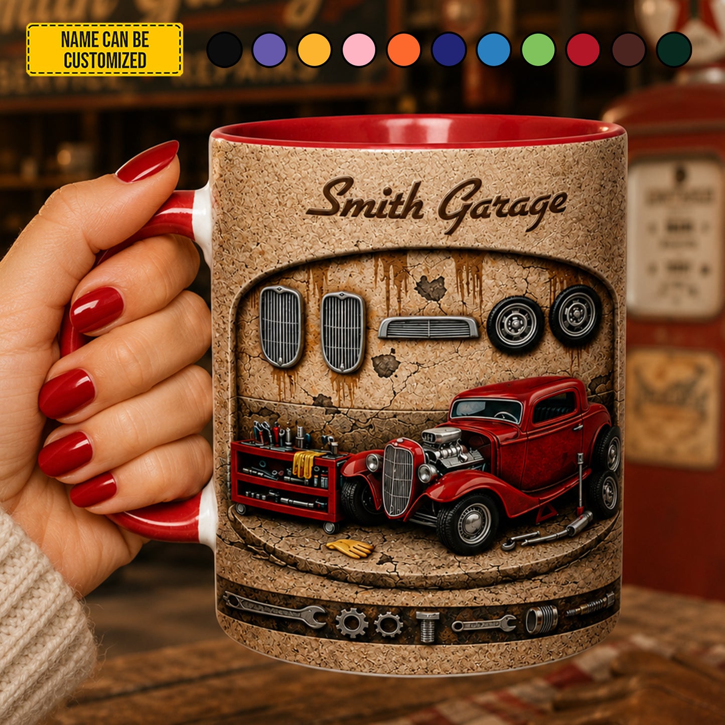 Personalized Vintage Hot Rod Garage Accent Mug