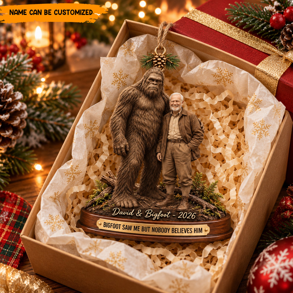 Bigfoot Saw Me – Personalized Bigfoot Christmas Ornament