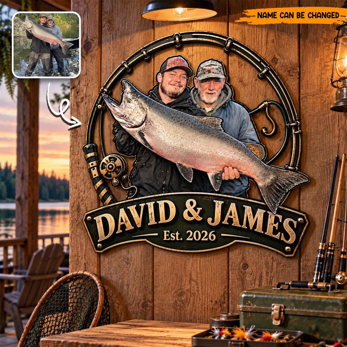 Personalized Fishing Metal Sign, Custom Fishermen Photo & Names Metal Wall Art, Deep Sea Fishing Gift