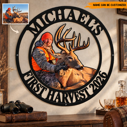 First Harvest Memories – Personalized Hunting Photo Metal Sign
