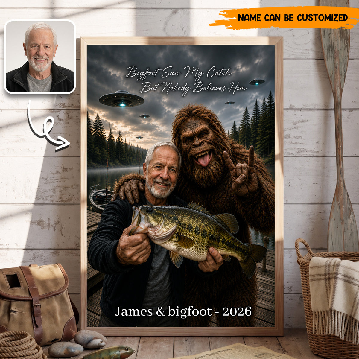 Bigfoot Saw My Catch But Nobody Believes Him – Personalized Poster Canvas