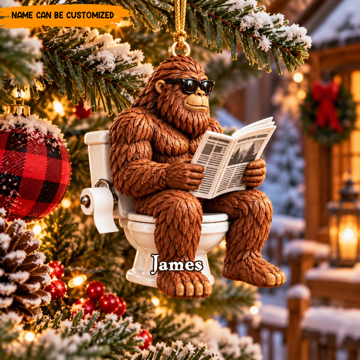 Bigfoot Bathroom Break – Personalized Funny Christmas Ornament