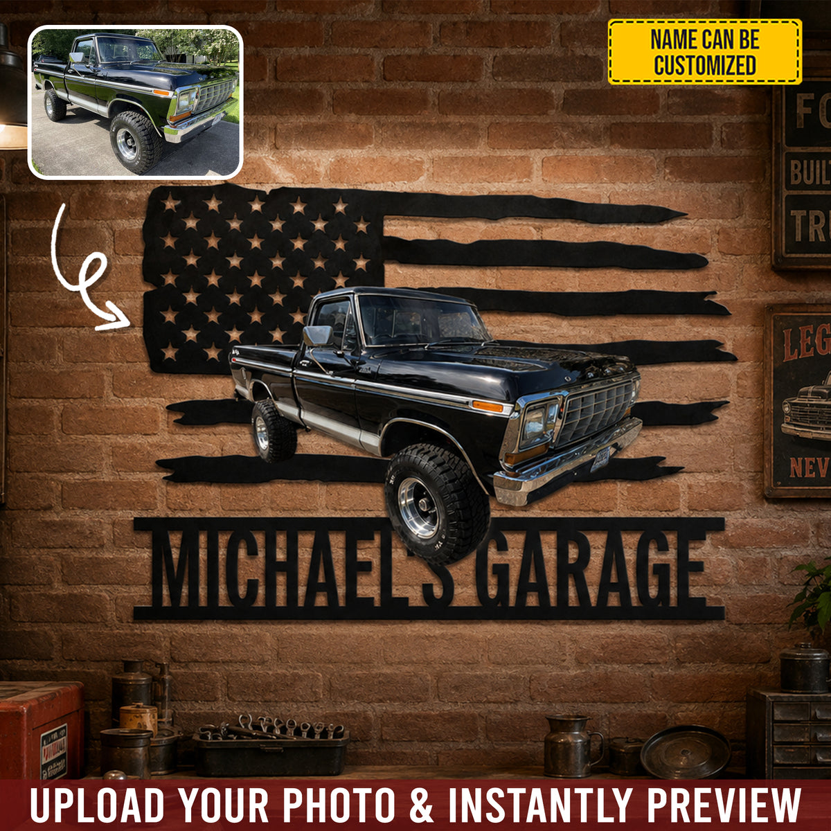 American Pride Garage – Personalized Photo Car Metal Sign