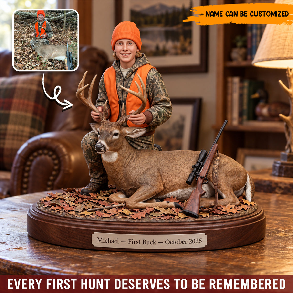 Personalized Deer Hunting Photo Acrylic Plaque, Custom First Buck Keepsake, Hunter Desk Standee Decor