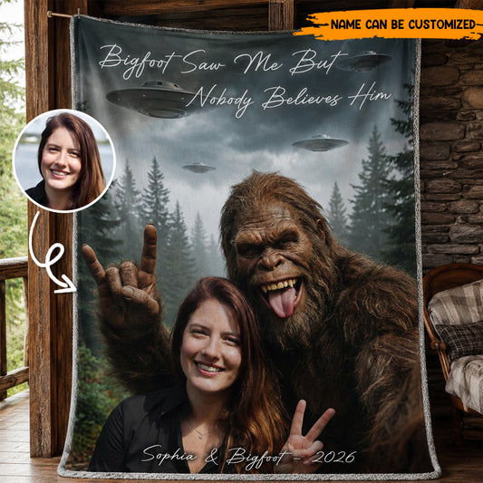 Personalized Bigfoot Saw Me Photo Blanket, Funny Personalized Gift for Bigfoot Lover