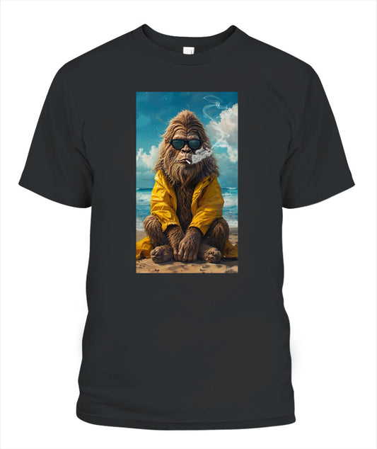 Too Cool To Squatch – Retro Bigfoot Beach Shirt
