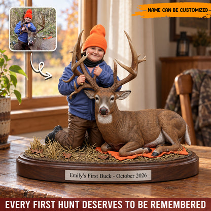 Personalized Deer Hunting Photo Acrylic Plaque, Custom First Buck Keepsake, Hunter Desk Standee Decor