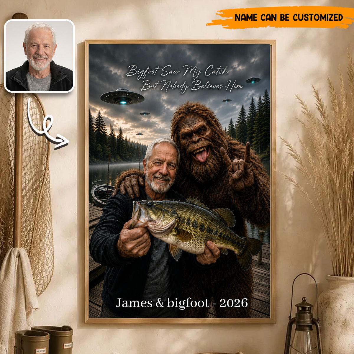 Bigfoot Saw My Catch But Nobody Believes Him – Personalized Poster Canvas
