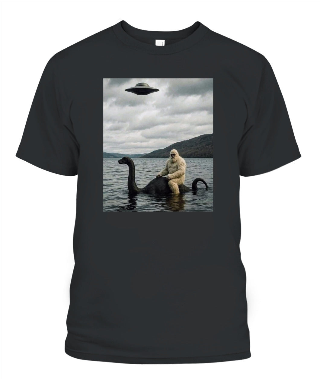 Bigfoot Rides Nessie – Legendary Lake Monster Shirt