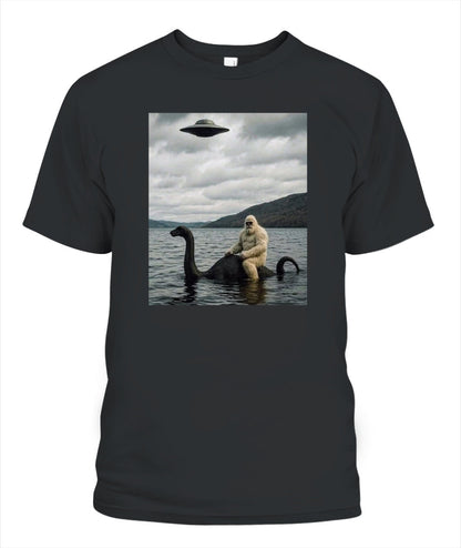 Bigfoot Rides Nessie – Legendary Lake Monster Shirt