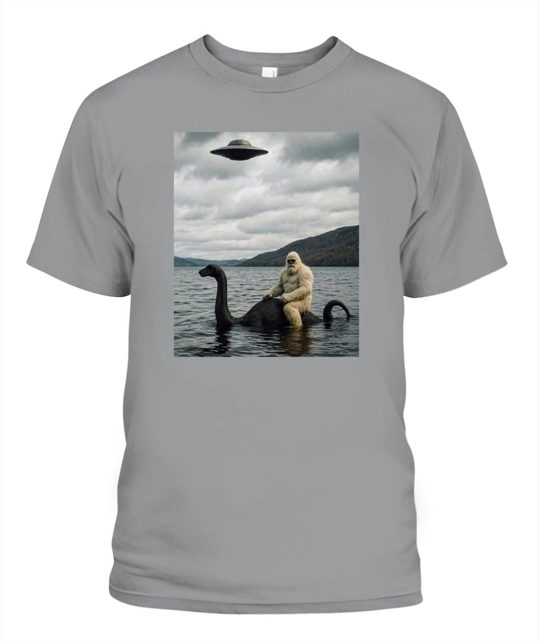 Bigfoot Rides Nessie – Legendary Lake Monster Shirt