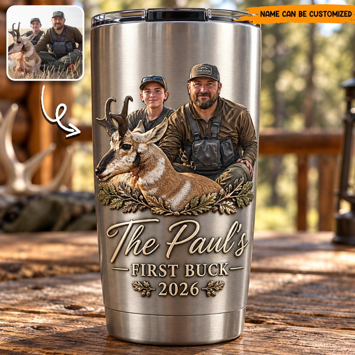 Personalized Deer Hunting Stainless Steel Tumbler, Custom Hunter Photo & Name Travel Mug, First Harvest Hunter Gift
