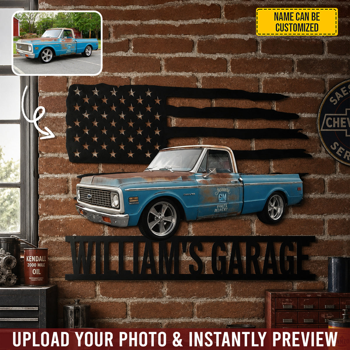 American Pride Garage – Personalized Photo Car Metal Sign