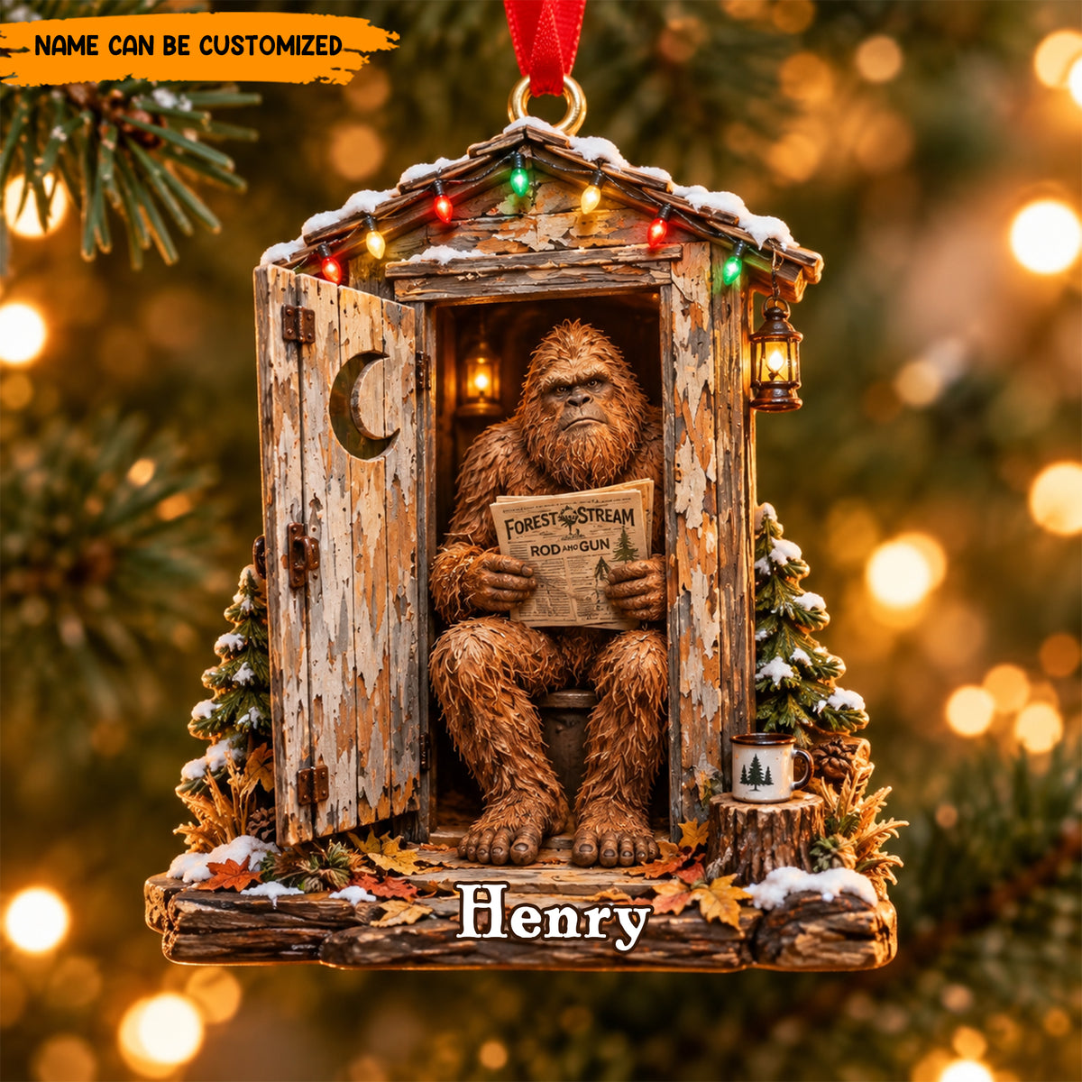 Bigfoot Outhouse – Personalized Funny Christmas Ornament