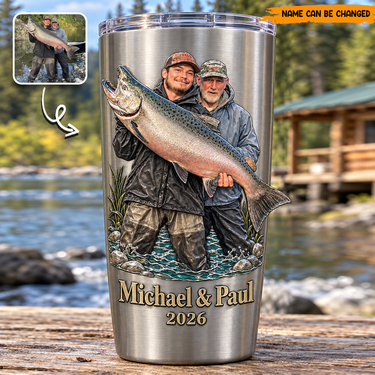 Personalized Bass Fishing Stainless Steel Tumbler, Custom Fisherman Photo & Name Travel Mug, Fishing Lover Gift