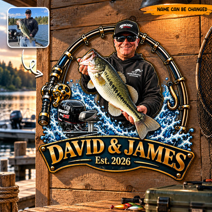 Personalized Fishing Metal Sign, Custom Fishermen Photo & Names Metal Wall Art, Deep Sea Fishing Gift