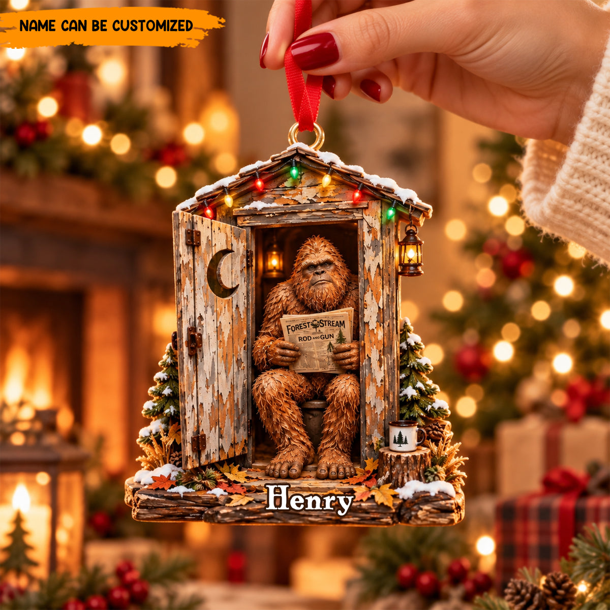 Bigfoot Outhouse – Personalized Funny Christmas Ornament