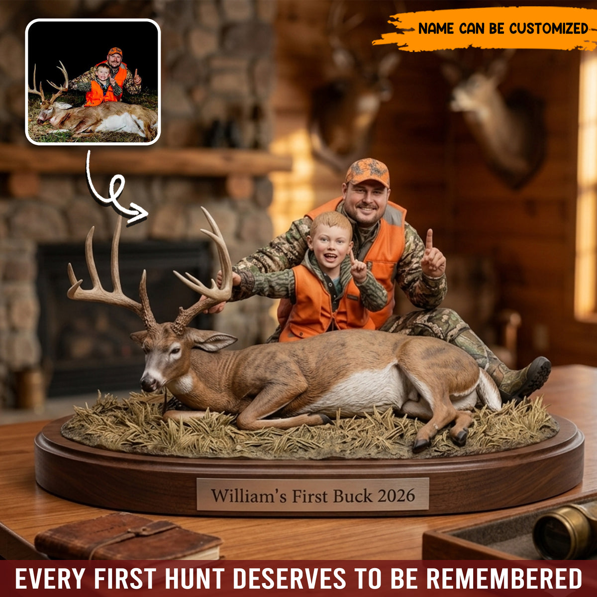 Personalized Deer Hunting Photo Acrylic Plaque, Custom First Buck Keepsake, Hunter Desk Standee Decor