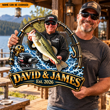 Personalized Fishing Metal Sign, Custom Fishermen Photo & Names Metal Wall Art, Deep Sea Fishing Gift