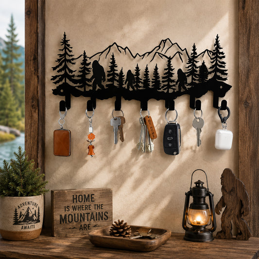 Bigfoot & Mountain Holder – Rustic Forest Key Rack