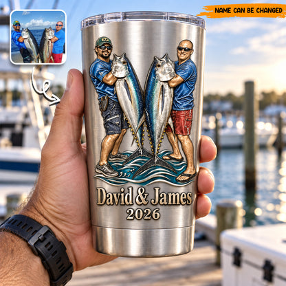 Personalized Bass Fishing Stainless Steel Tumbler, Custom Fisherman Photo & Name Travel Mug, Fishing Lover Gift