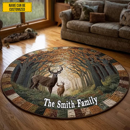 Personalized Deer Forest Quilt Round Mat