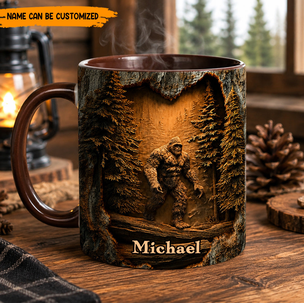 Personalized Sasquatch In The Woods Mug – Custom Name Wilderness Accent Mug