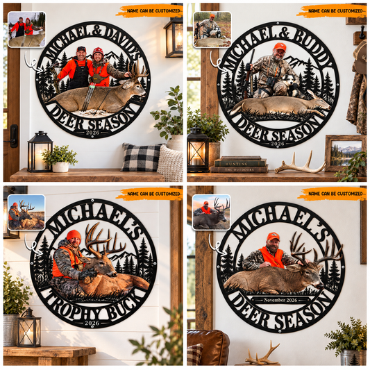 Personalized Hunting Memories Metal Sign – Custom Photo & Name, Hunting Keepsake Gift