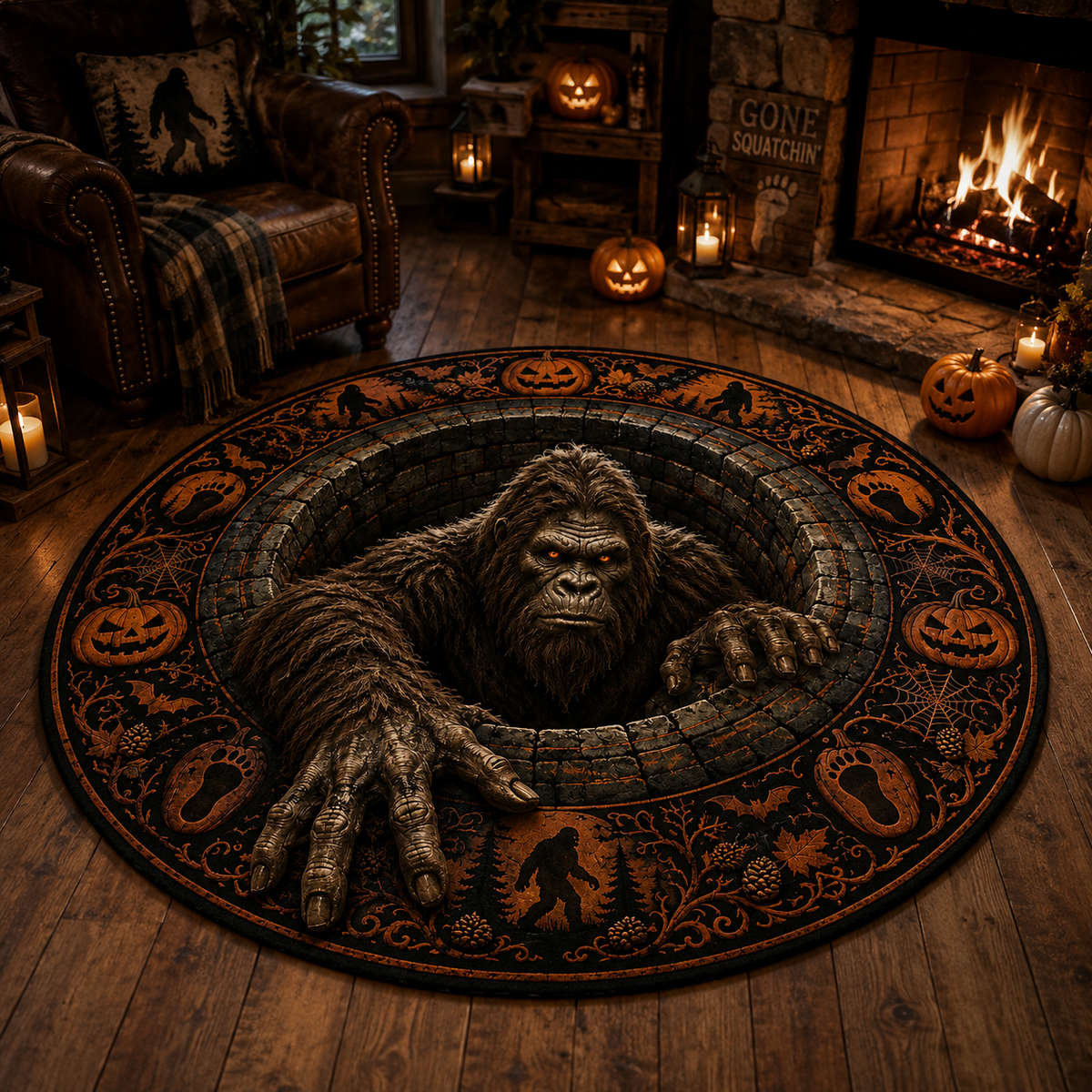 Bigfoot Is Watching – Halloween Sasquatch Round Mat