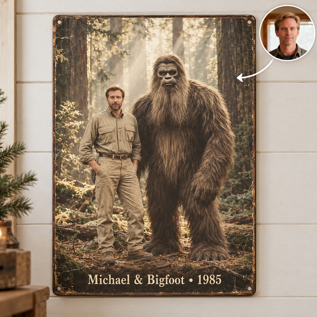 Bigfoot Saw Me – Personalized Bigfoot Encounter Photo, Name & Year Metal Sign