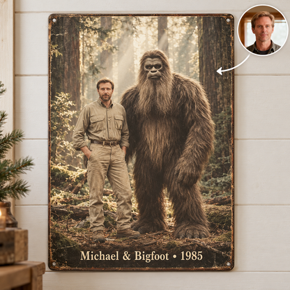 Bigfoot Saw Me – Personalized Bigfoot Encounter Photo, Name & Year Metal Sign