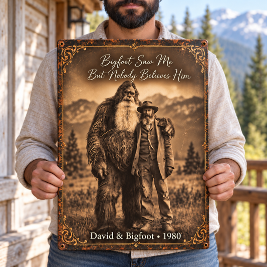 Bigfoot Saw Me – Personalized Vintage Photo Metal Sign