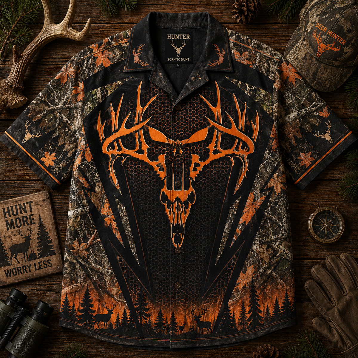 Born to Hunt – Camo Deer Hunting Hawaiian Shirt