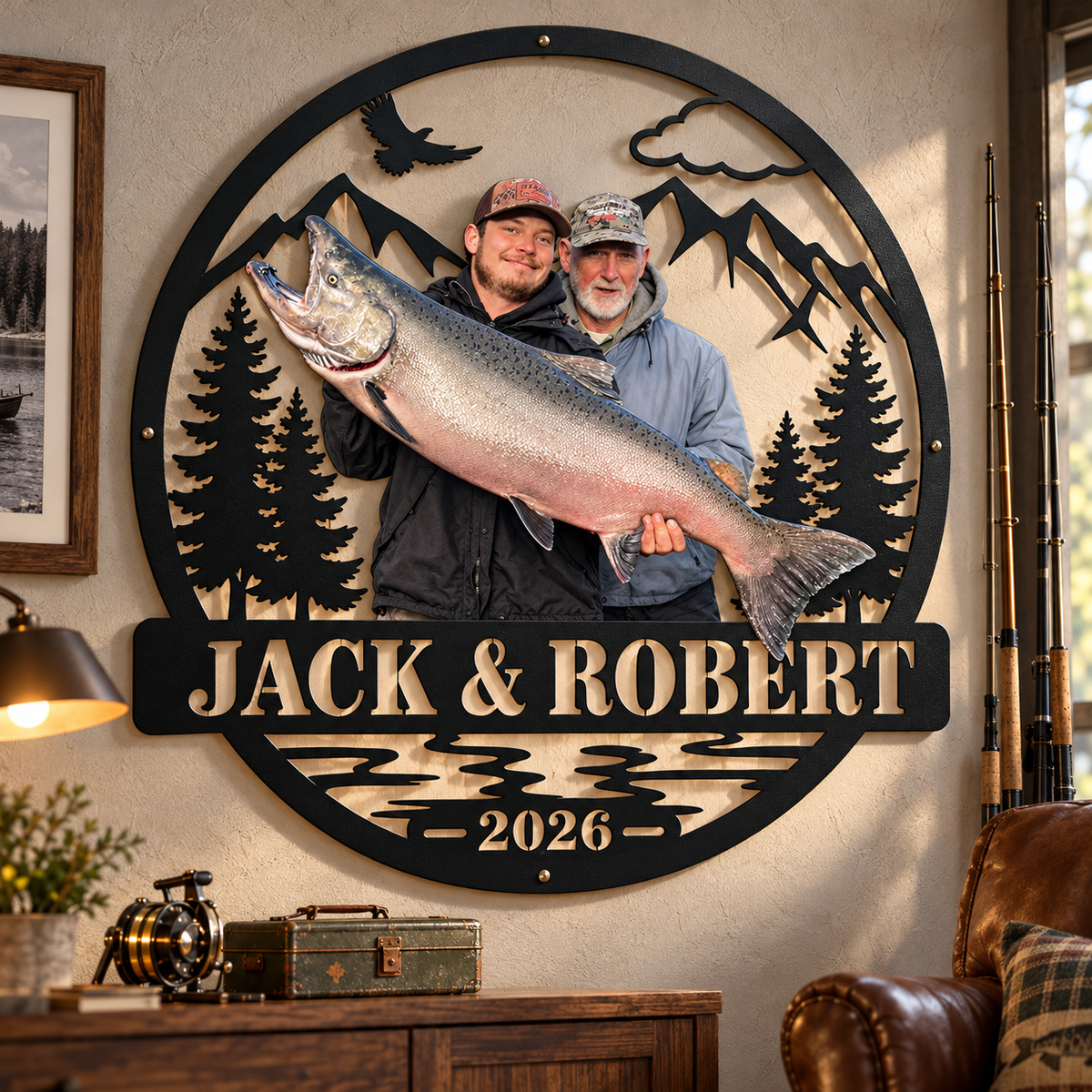 Catch of a Lifetime – Personalized Fishing Photo & Name Metal Sign