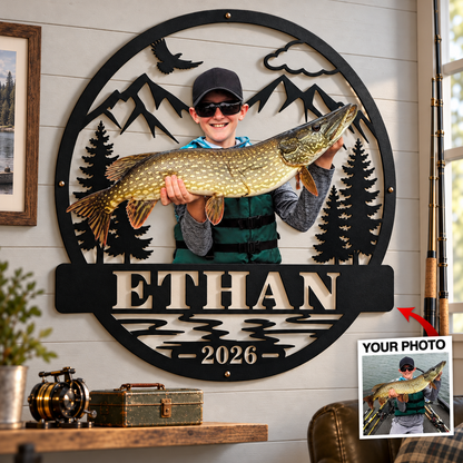 Catch of a Lifetime – Personalized Fishing Photo & Name Metal Sign