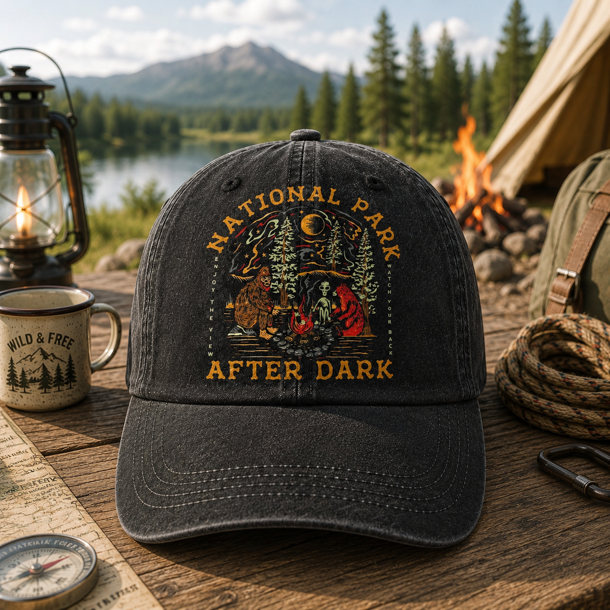 National Park After Dark Vintage Camping Cap