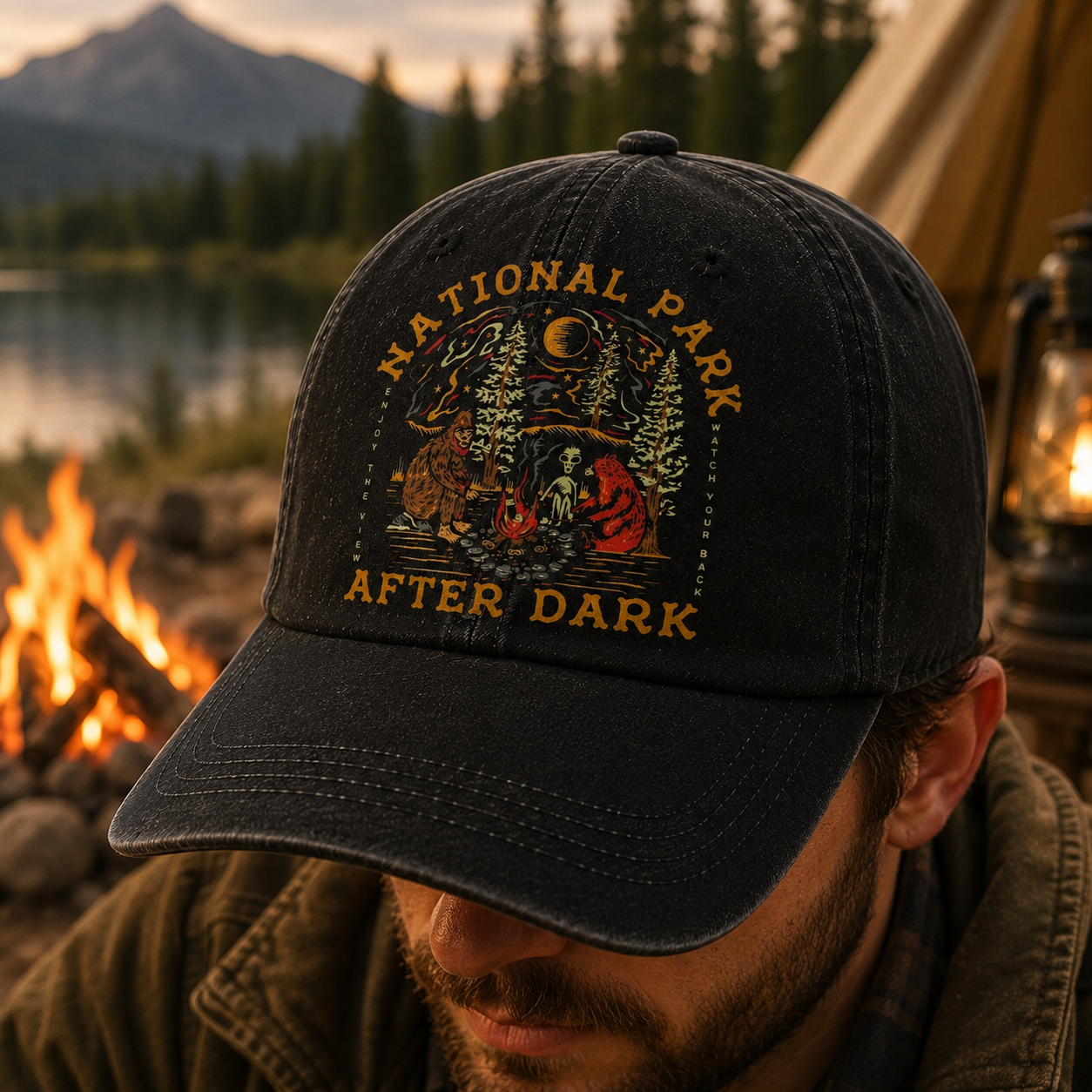 National Park After Dark Vintage Camping Cap