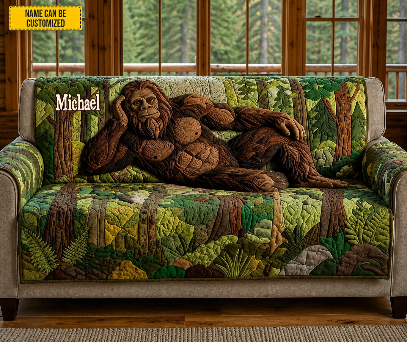 Personalized Bigfoot Forest Lounge Quilted Sofa Cover