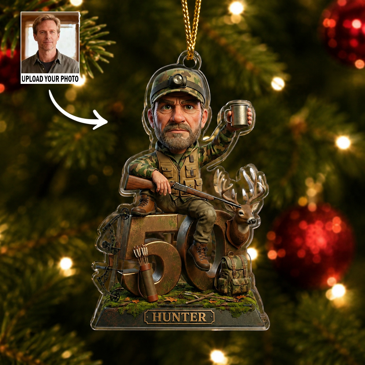 Personalized Deer Hunter Caricature Ornament
