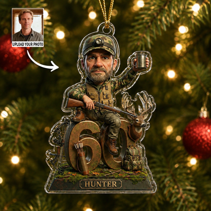 Personalized Deer Hunter Caricature Ornament