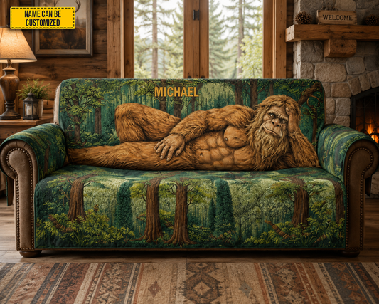 Personalized Bigfoot Woodland Lounge Quilted Sofa Cover