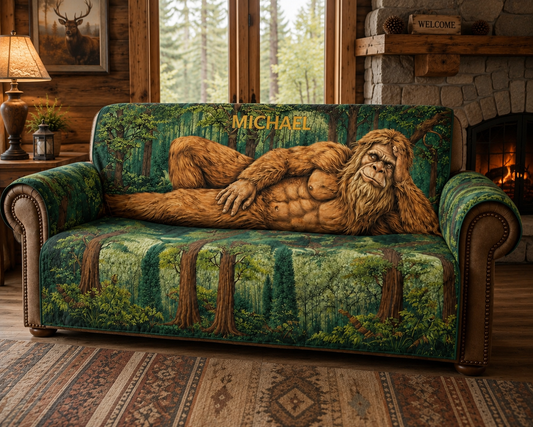Personalized Bigfoot Woodland Lounge Quilted Sofa Cover