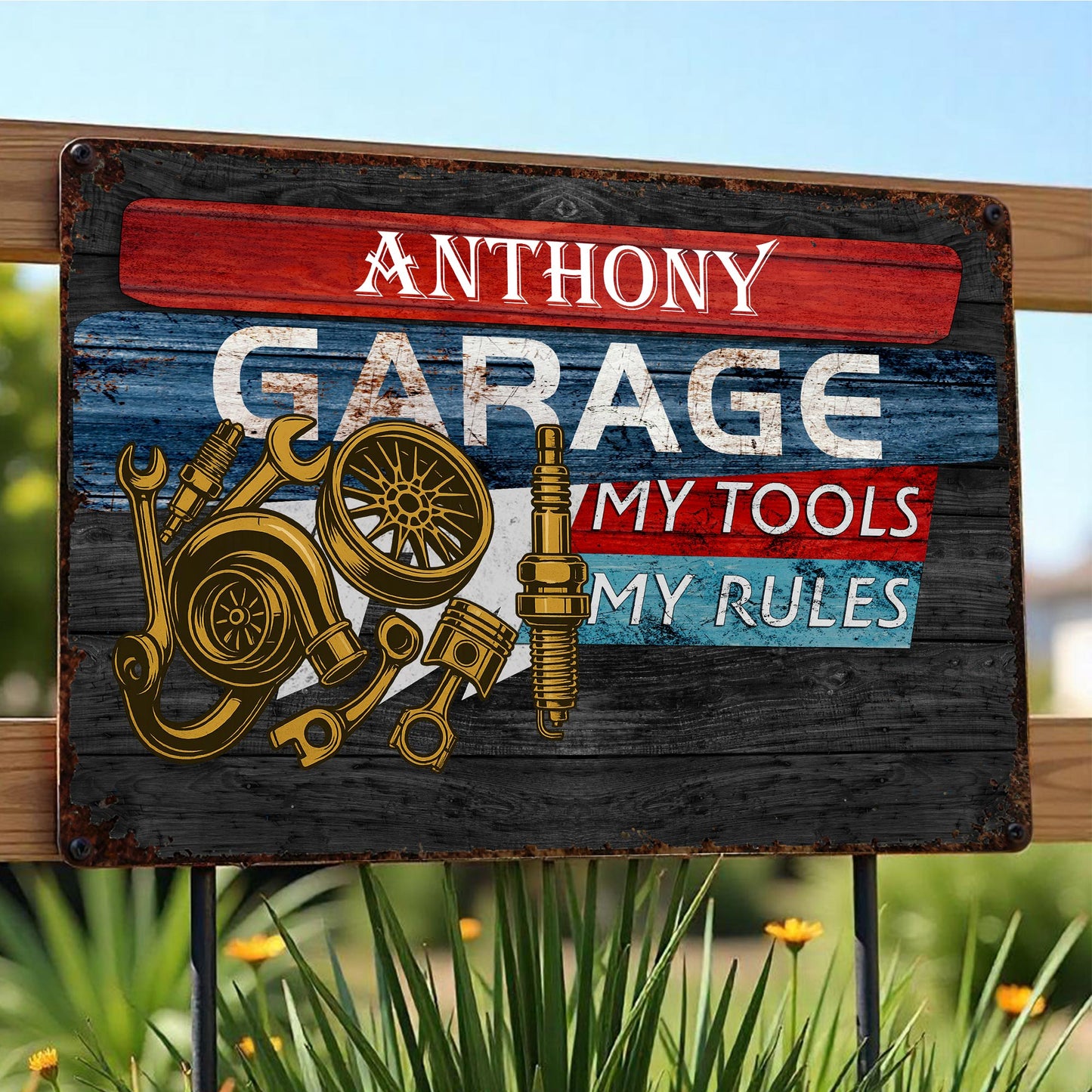 Garage My Tools My Rules, Personalized Metal Sign, Gift For Dad and Mechanics
