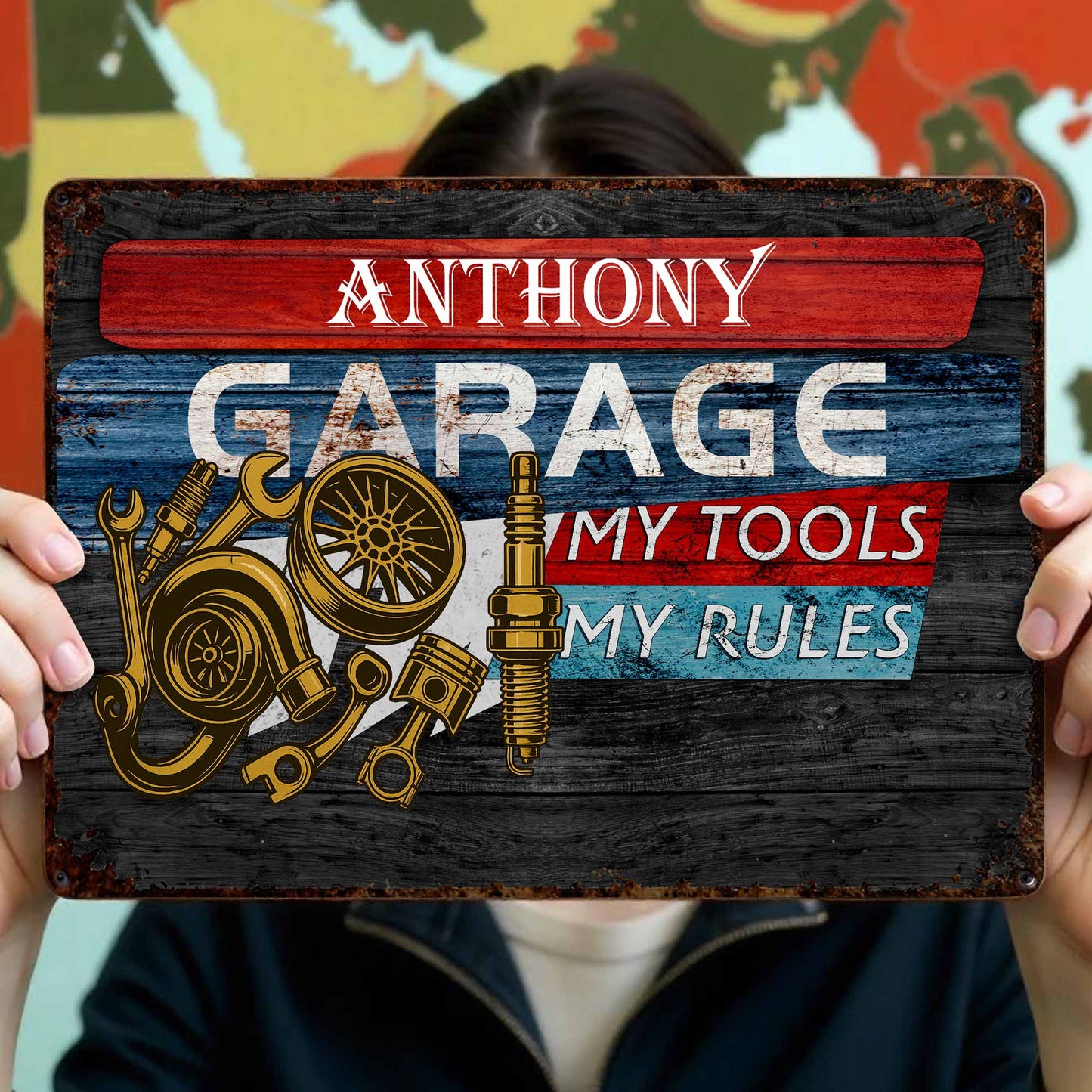 Garage My Tools My Rules, Personalized Metal Sign, Gift For Dad and Mechanics