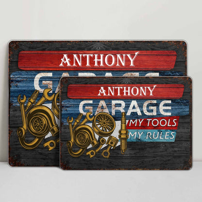 Garage My Tools My Rules, Personalized Metal Sign, Gift For Dad and Mechanics