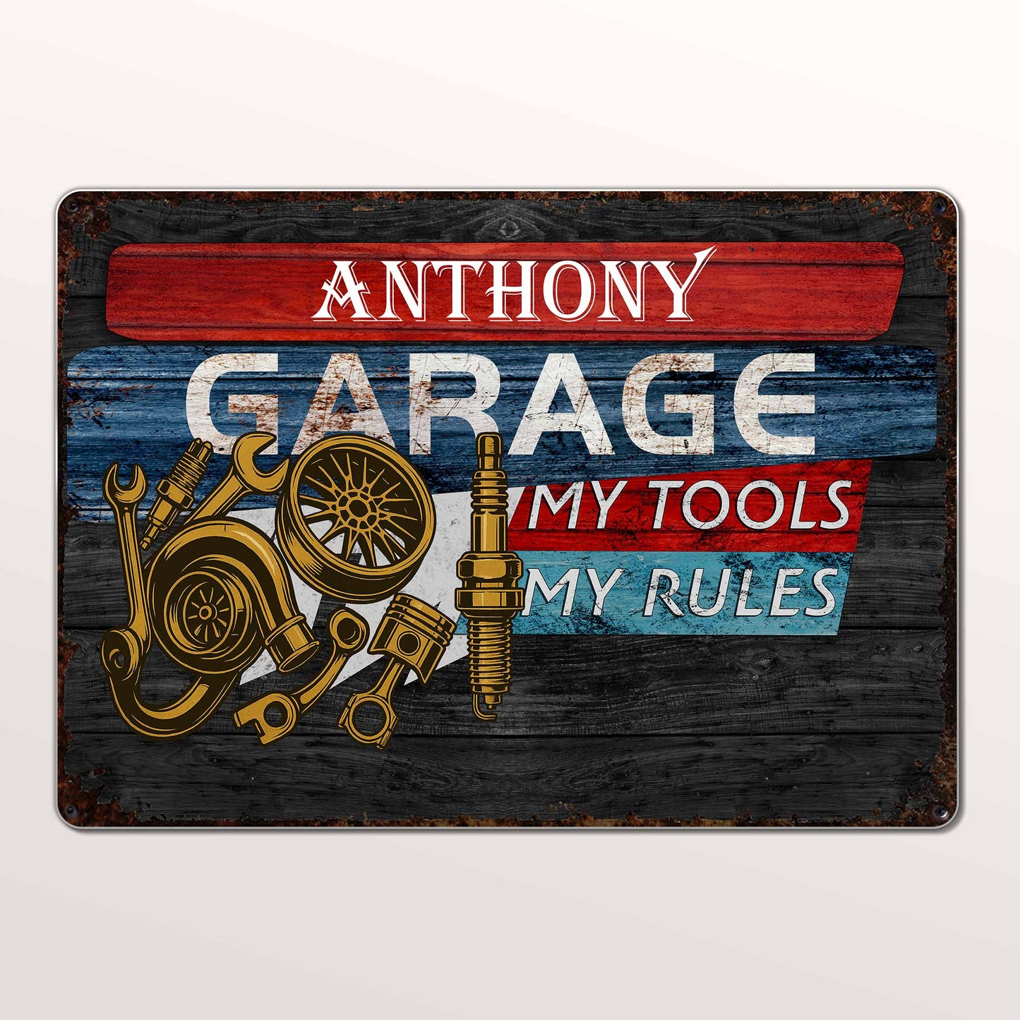 Garage My Tools My Rules, Personalized Metal Sign, Gift For Dad and Mechanics