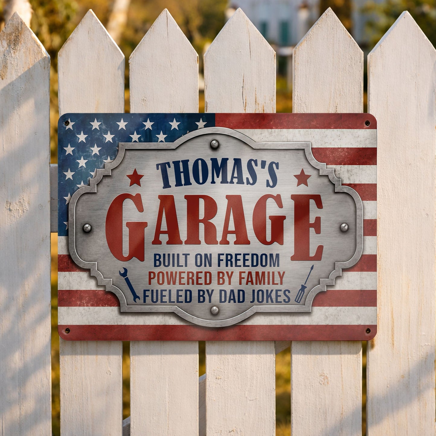 My Garage Built On Freedom, Personalized Metal Sign, Gift For Dad